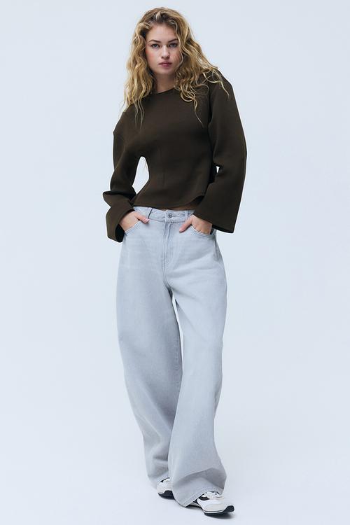 Waisted interlock top - dark khaki green