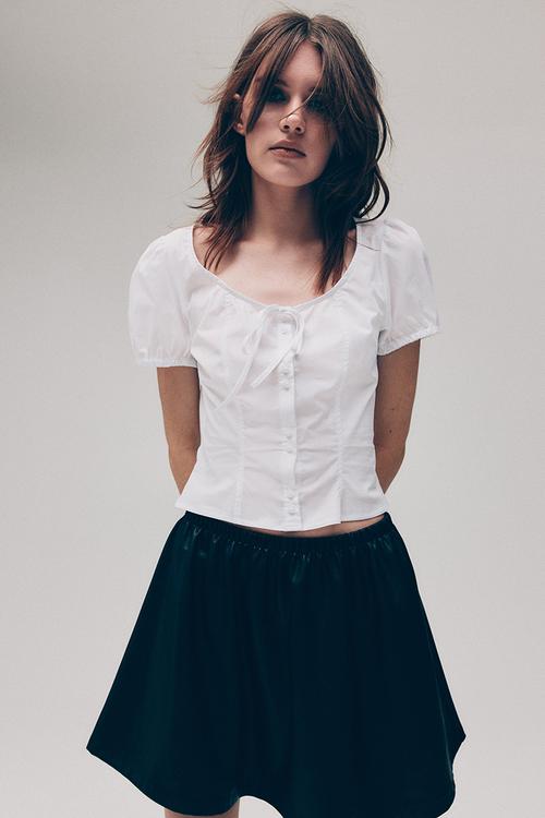 Puff-sleeved poplin blouse - white