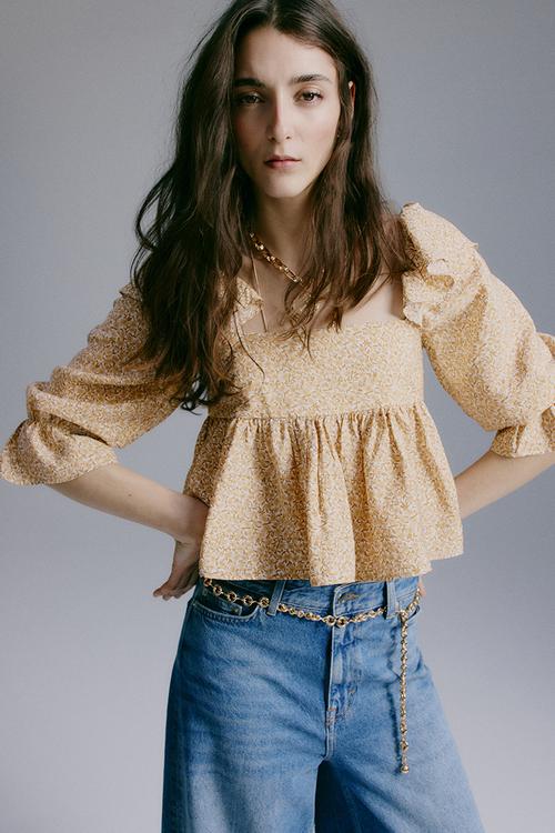 Flounce-trimmed blouse - beige/floral