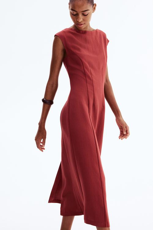 Waisted sleeveless dress - dark red