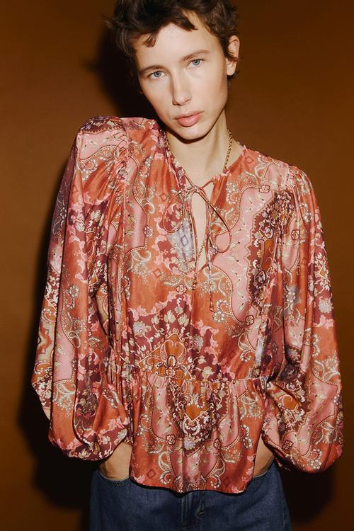 Peplum blouse - dusty orange/patterned