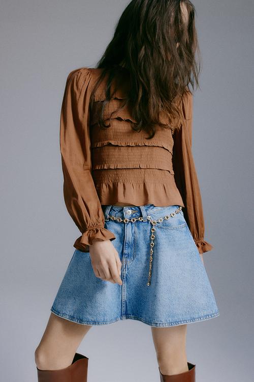Smocked-bodice top - brown