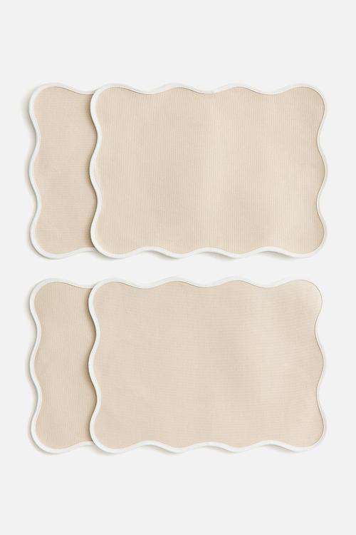 4-pack water-repellent place mats - light beige/white