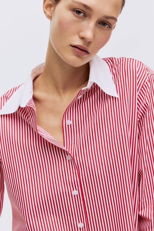 Cotton poplin shirt - red/striped
