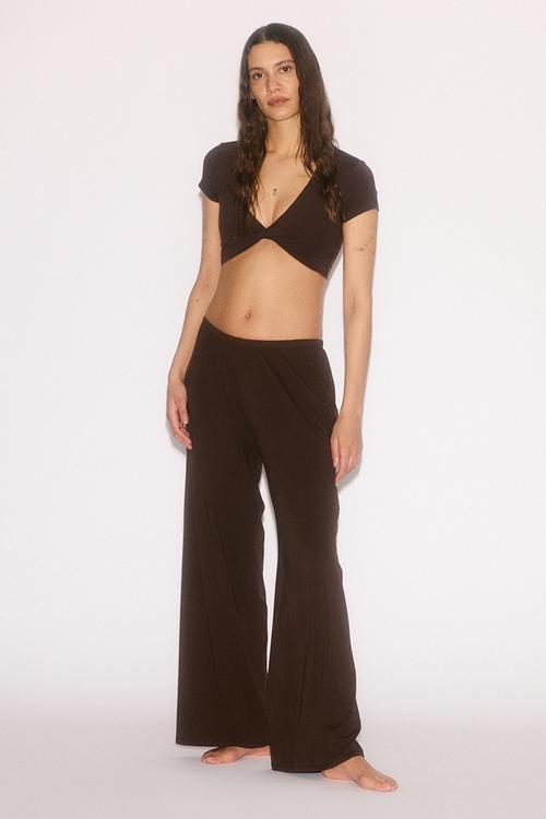 Relaxed fit wide yoga pants - warm brown