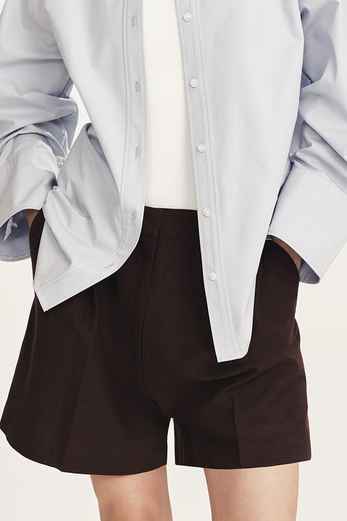 Tailored linen-blend shorts - dark brown