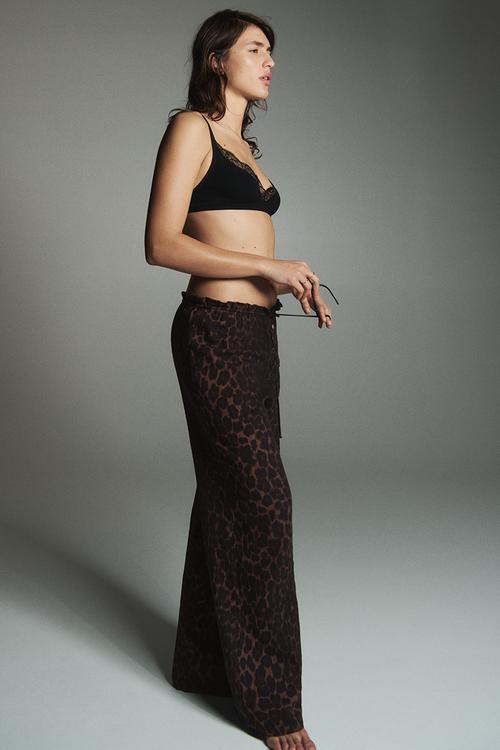 Muslin pyjama bottoms - dark brown/leopard print