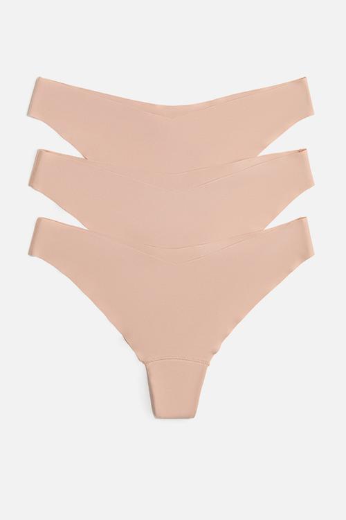 3-Pack invisible thong briefs with lycra - light beige