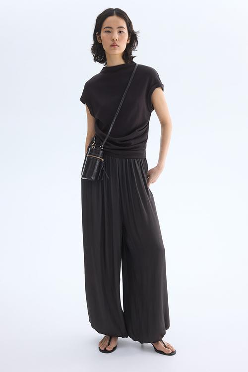 Draped fine-knit top - dark brown