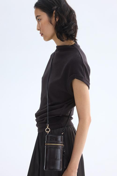 Draped fine-knit top - dark brown