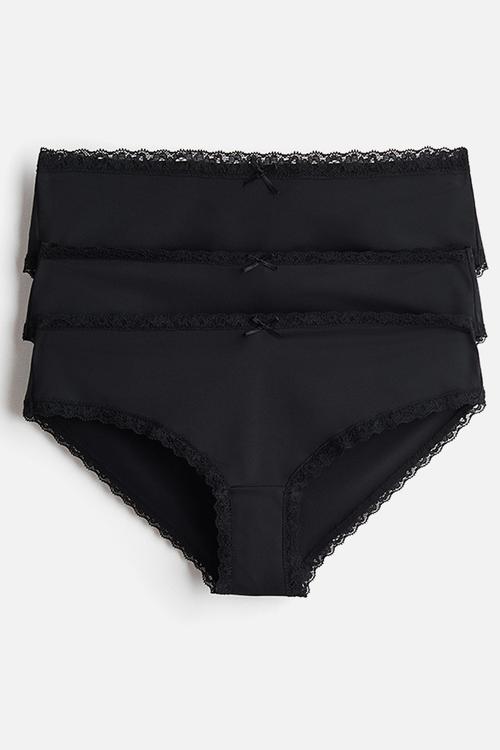 3-Pack lace-trimmed hipster briefs - black