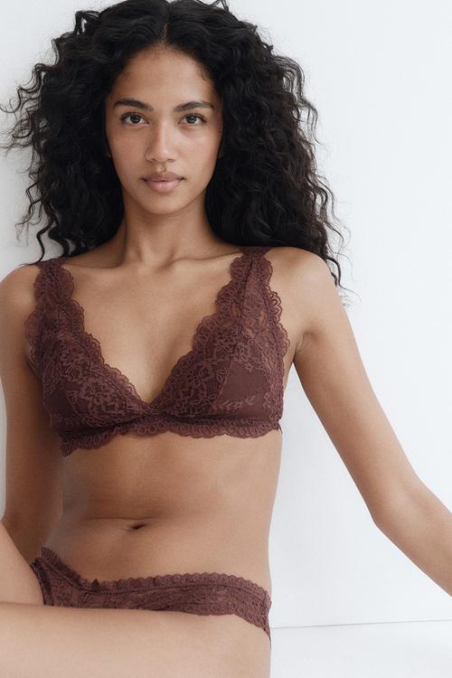 Padded soft lace bra - rust brown