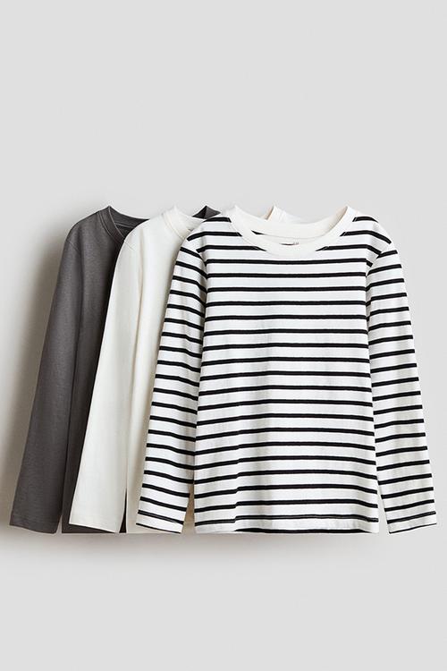 3-Pack long-sleeved T-shirts - mole/white