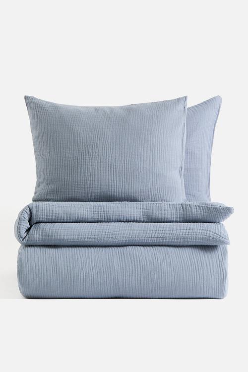 Muslin double/king duvet cover set - dusty blue