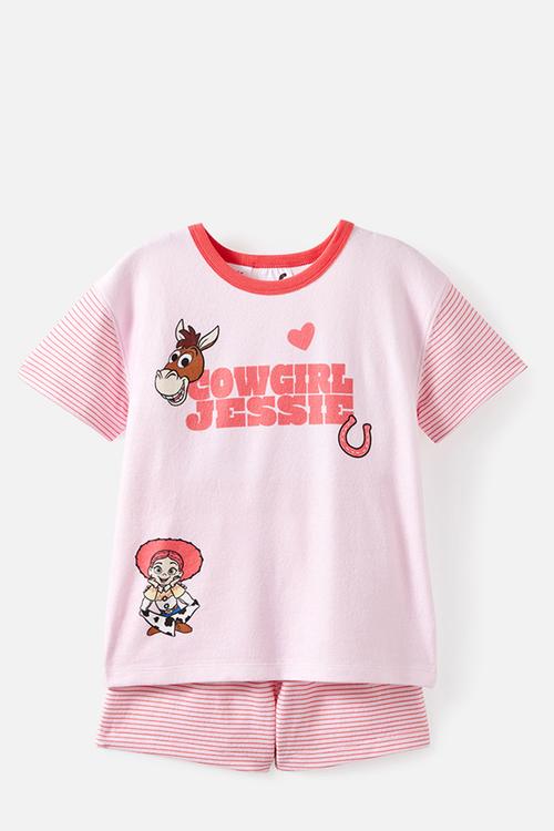 Snoozesoft Short Sleeve Pj Set License - Lcn Dis Tea Party Pink/Cowgirl Jessie