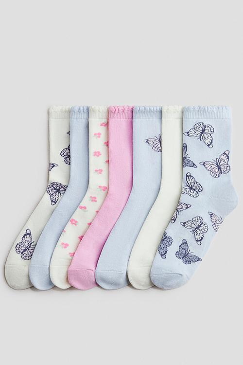 7-Pack socks - light blue/butterflies