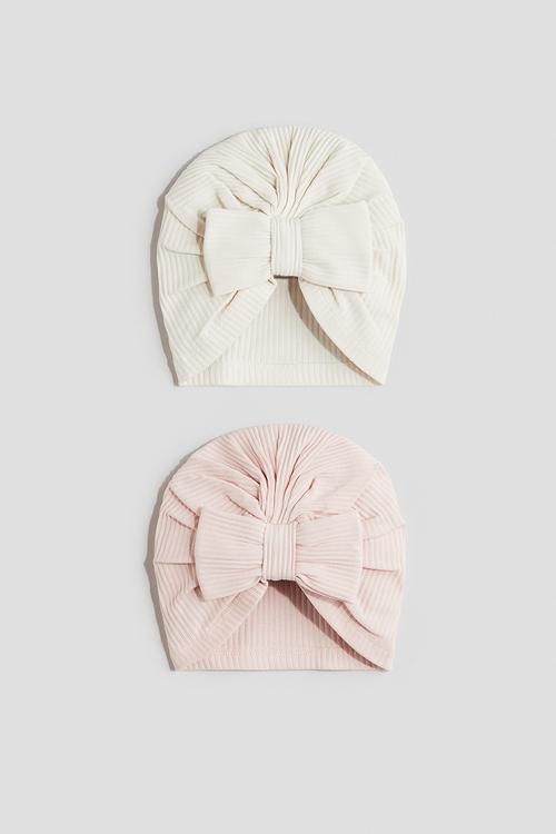 2-Pack knot-detail hats - light pink/cream