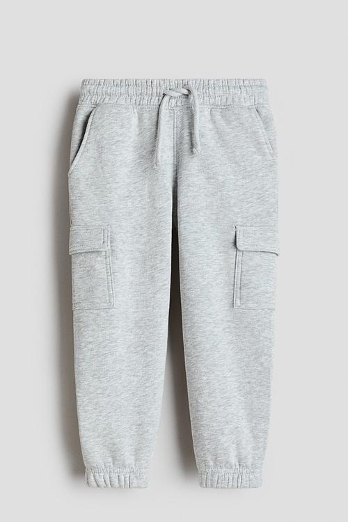 Brushed-inside cargo joggers - light grey marl