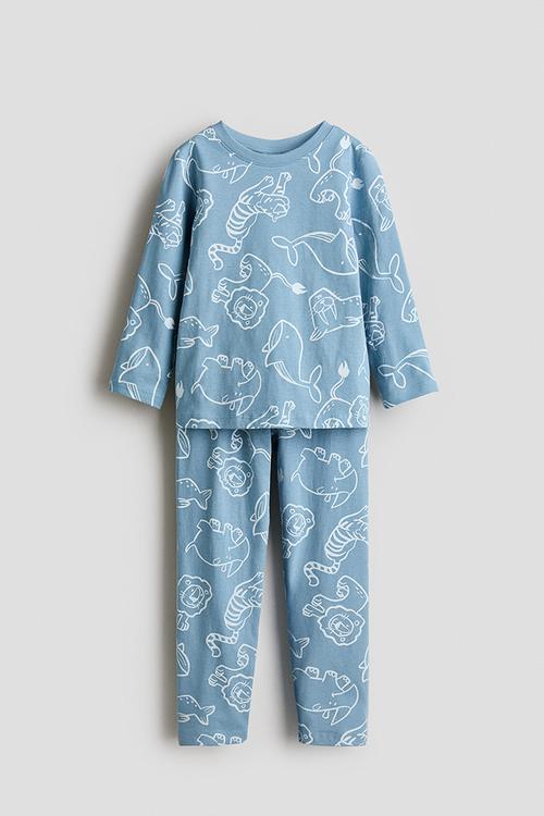 Patterned jersey pyjamas - blue/animals
