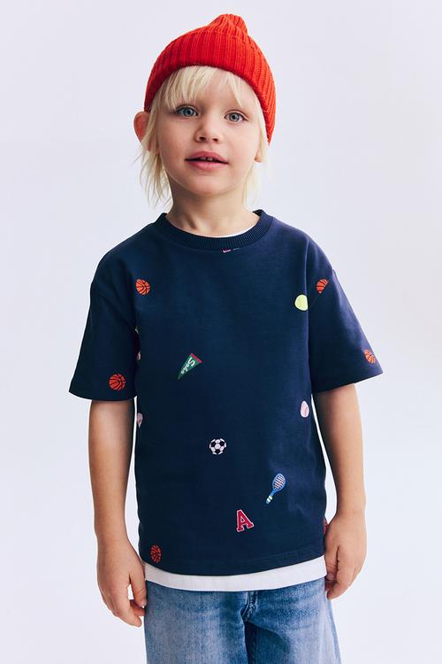 Printed T-shirt - navy blue/sports