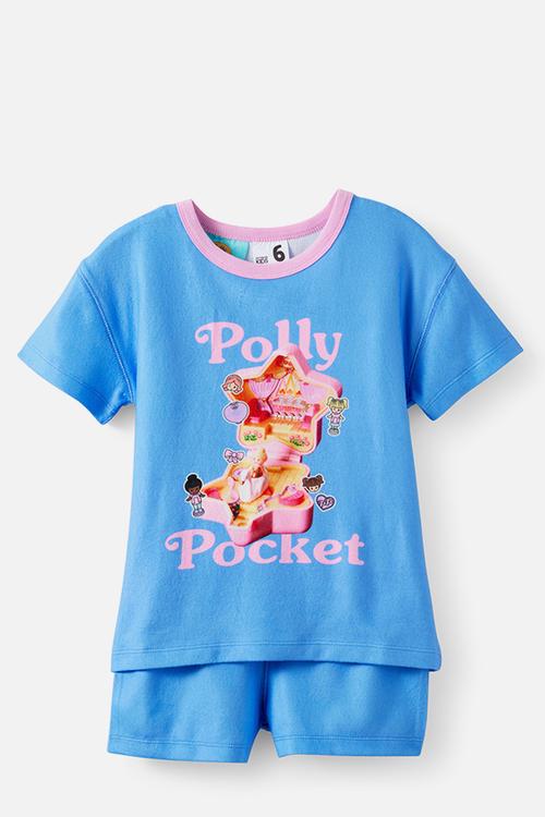 Snoozesoft Short Sleeve Pj Set License - Lcn Mat Blue Bonnet/Polly Pocket