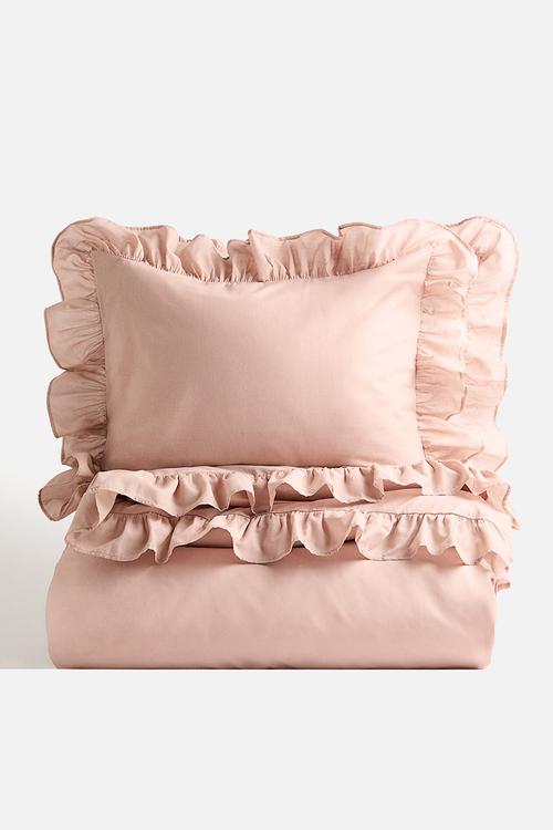 Flounced double/king duvet cover set - light dusty pink