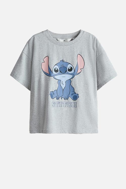 Printed cotton T-shirt - light grey/lilo & stitch