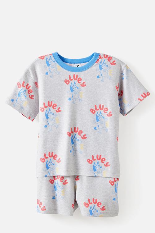 Snoozesoft Short Sleeve Boxer Pj Set License - Lcn Blu Grey Marle/Bluey Lets Do This