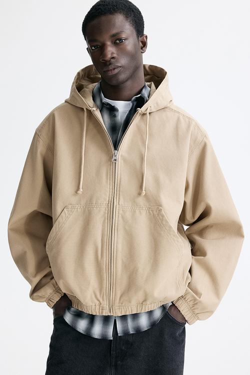Hooded workwear jacket - beige