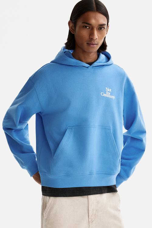 Loose fit motif-detail hoodie - light blue/not for ceremony