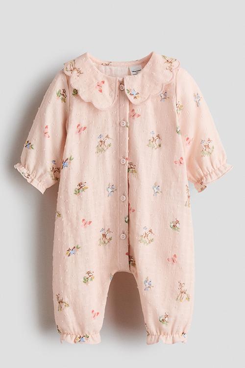 Printed cotton romper suit - light pink/bambi