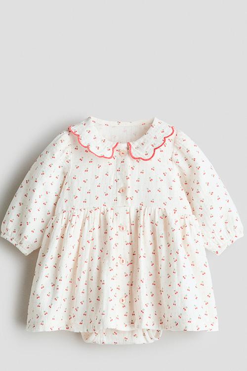 Cotton muslin dress - cream/cherries