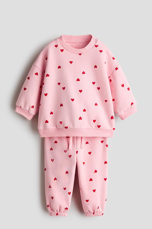 2-piece printed sweatshirt set - light pink/hearts
