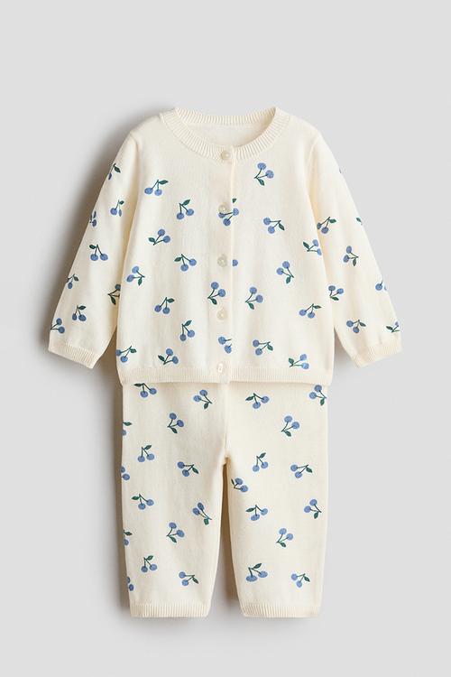 2-Piece fine-knit cotton set - cream/cherries