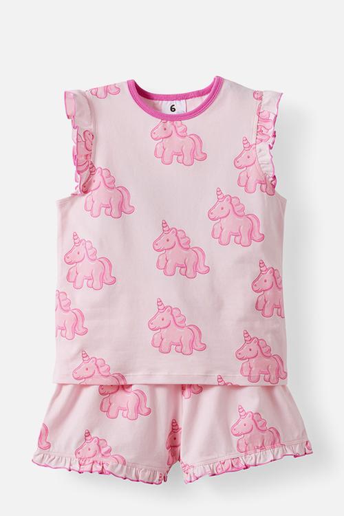 Dreamdrift Flutter Short Sleeve Pj Set - Tea Party Pink/Gummy Unicorn Glow