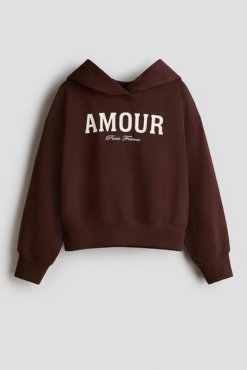 Oversized motif-detail hoodie - dark brown/amour