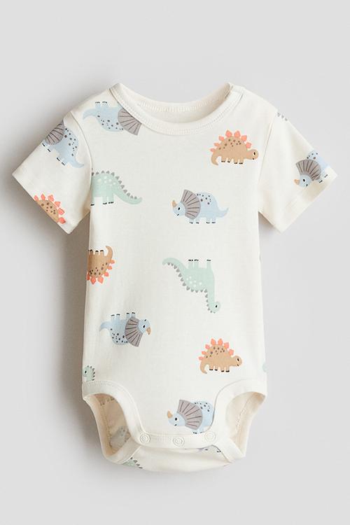Printed bodysuit - light beige/dinosaurs