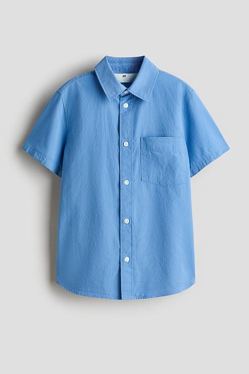 Short-sleeved cotton shirt - blue