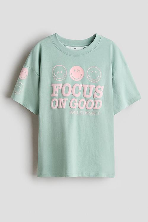 Print-motif cotton t-shirt - light green/smileyworld?