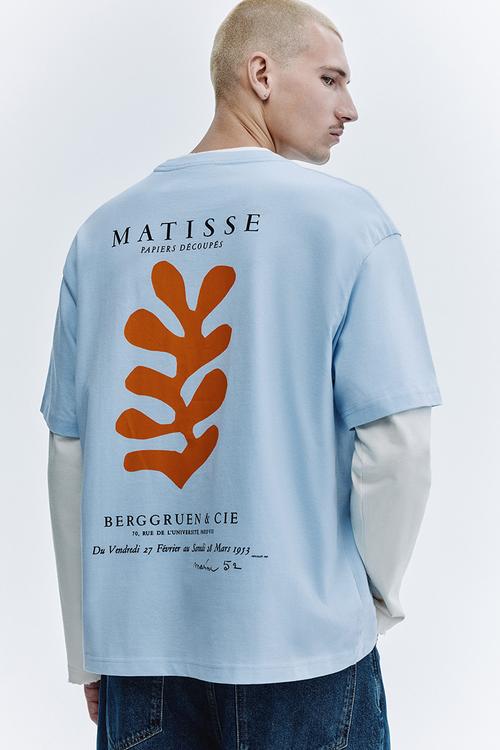 Loose fit printed T-shirt - light blue/apoh