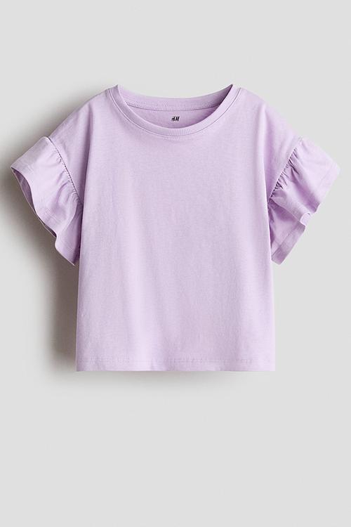 Flutter-sleeved cotton top - light purple