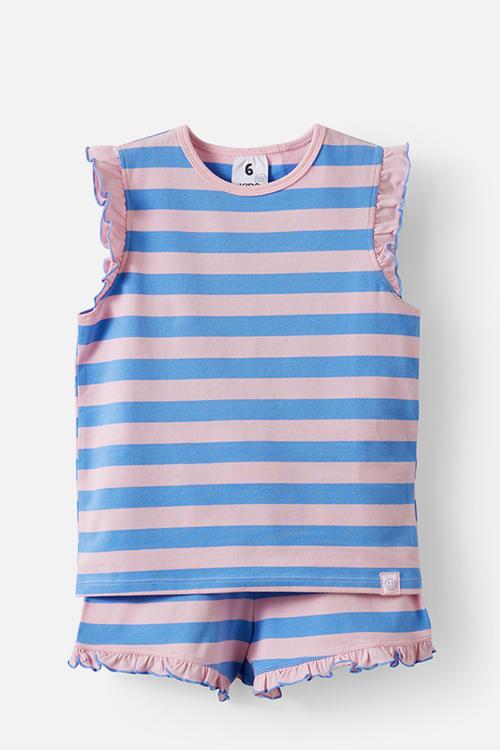 Dreamdrift Flutter Short Sleeve Pj Set - Bobbi Stripe Blush Pink/Blue Bonnet