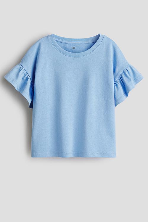 Flutter-sleeved cotton top - blue