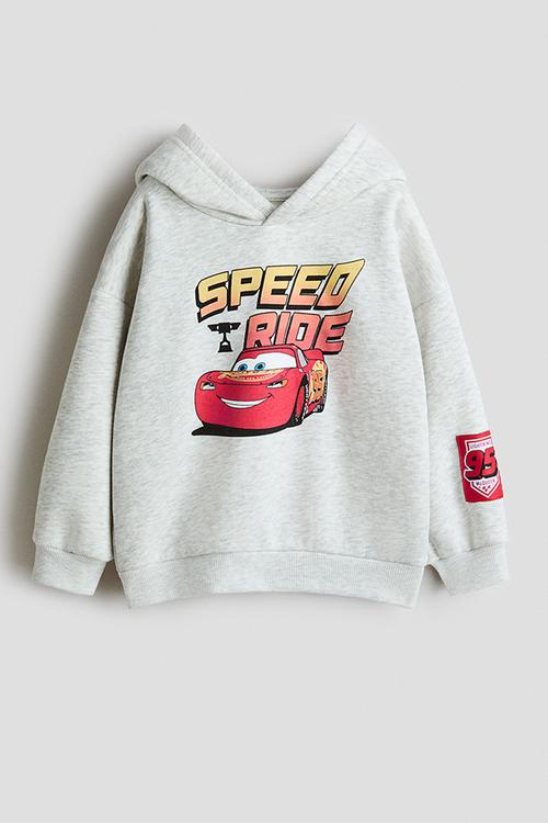Loose-fit printed hoodie - light grey marl/cars