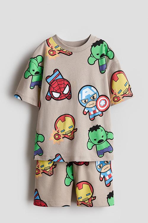 2-piece printed jersey set - beige/marvel comics