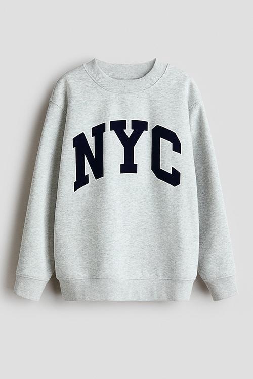 Motif-detail sweatshirt - light grey marl/nyc