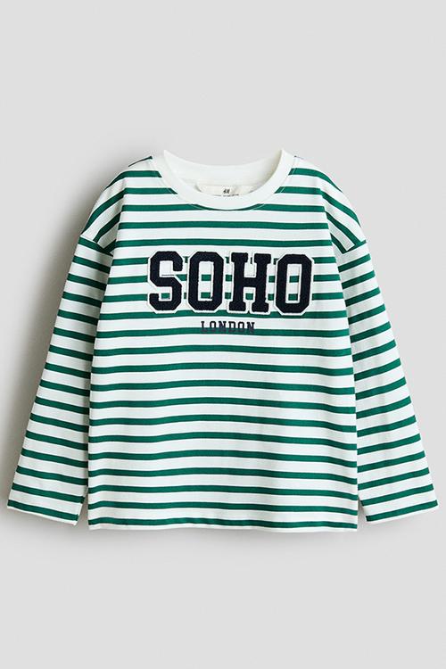Motif-detail long-sleeved t-shirt - dark green/soho