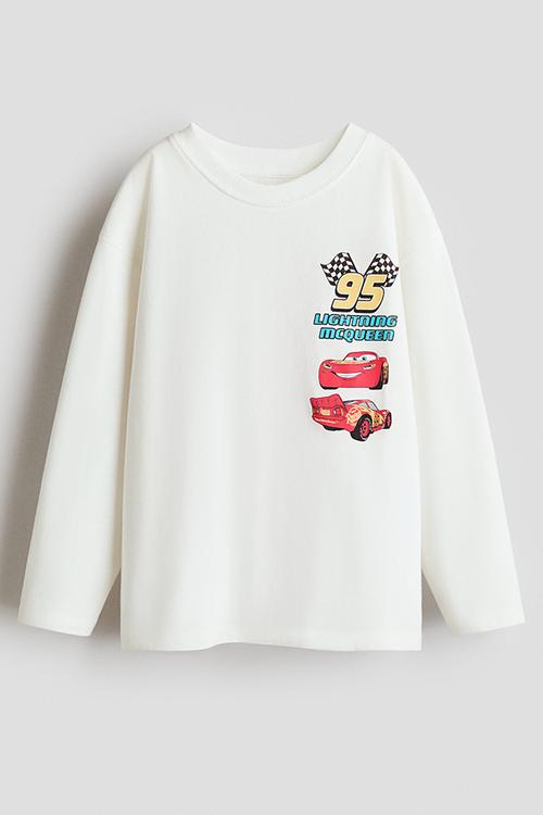 Printed long-sleeved t-shirt - white/cars