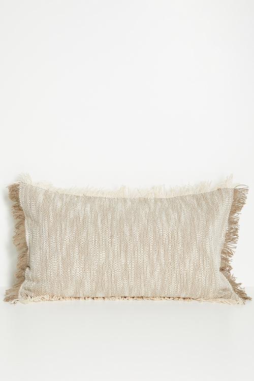 Woven Double Fringed Cushion Cover - Mocca