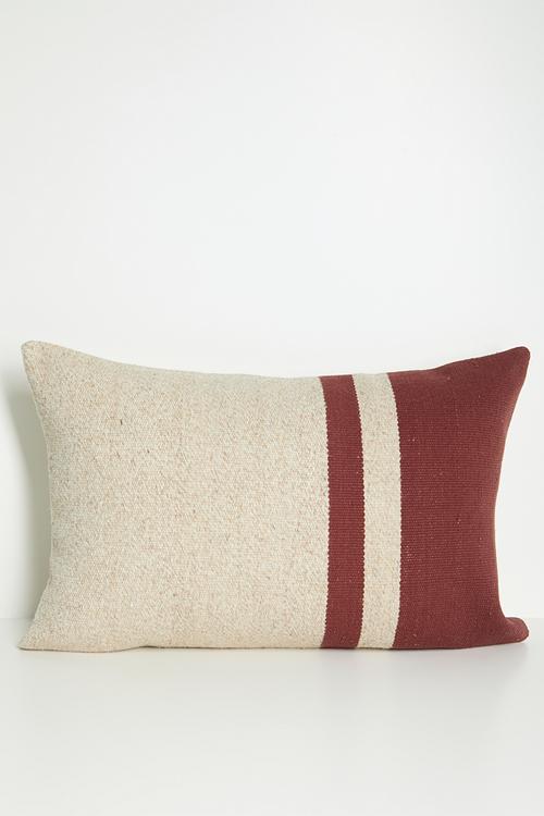 Woven Wool Cotton Blend Block Cushion Cover - Rust